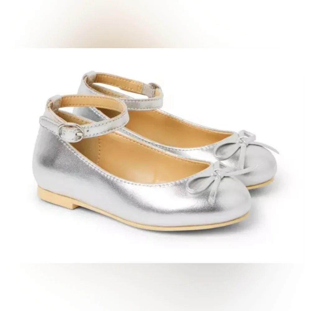Janie and Jack Metallic Ankle Strap Bow Ballet Flat